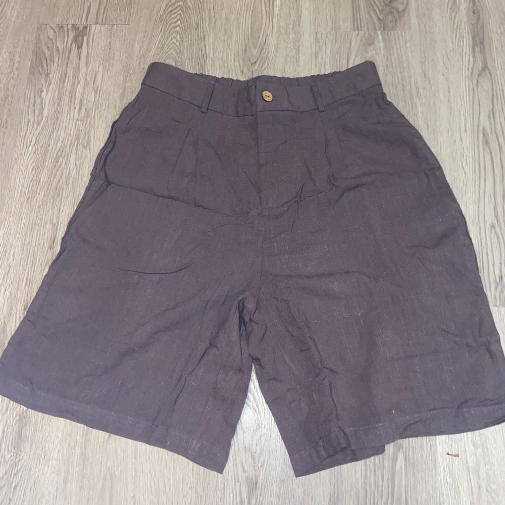 Men's Flat Front Casual Linen Blend Shorts in Dark Brown L